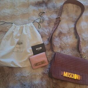 Moschino Mauve Crossbody Bag with Gold Logo